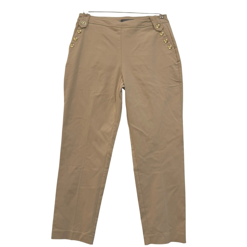 Kate & Mallory Tan Sailor Button Slim Leg Stretch Pants Khaki Small 27" Inseam‎
